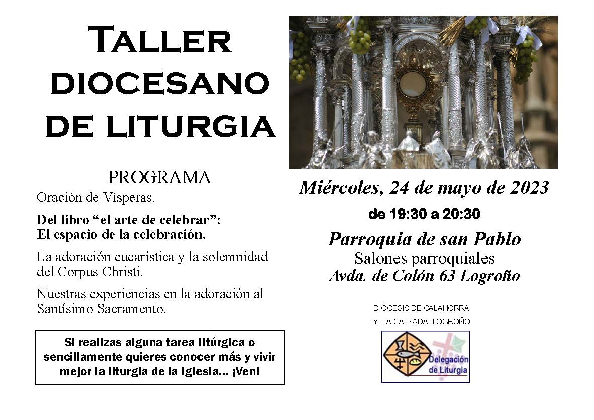 Cartel taller diocesano liturgia 24 de mayo 2023 tercera sesión